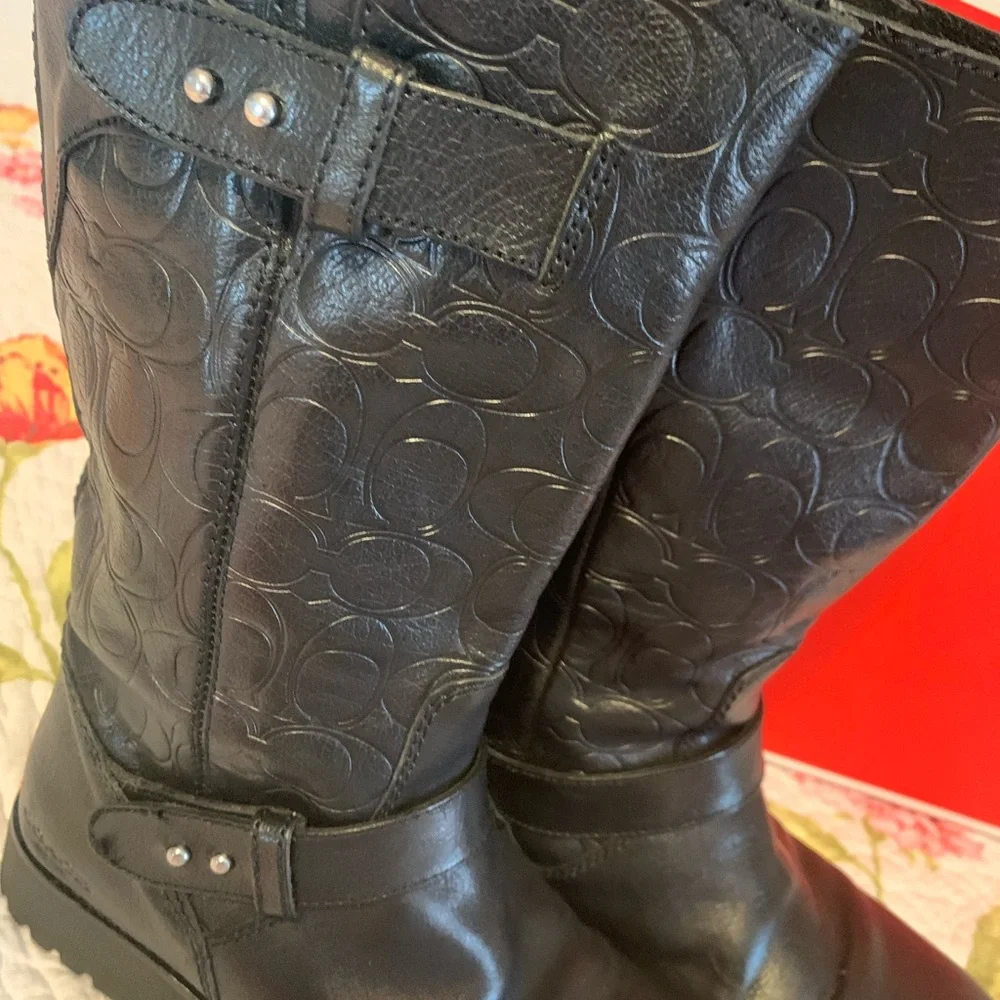 Coach Monogramed Leather Knee Boots - Picture 6 of 14